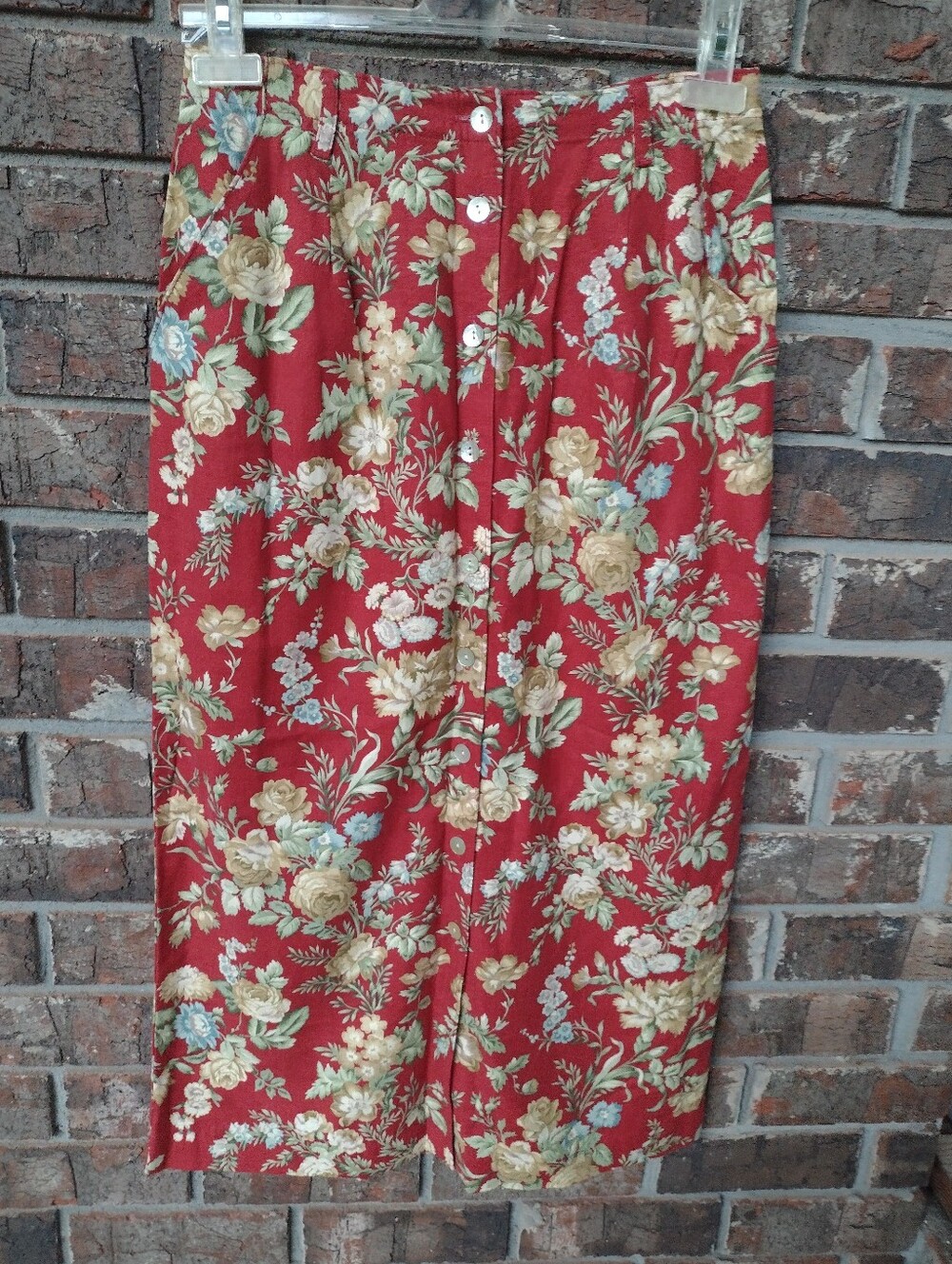 NWT ORVIS Sporting Traditions RED Floral Linen Blend Midi Skirt Womens 10 Petite